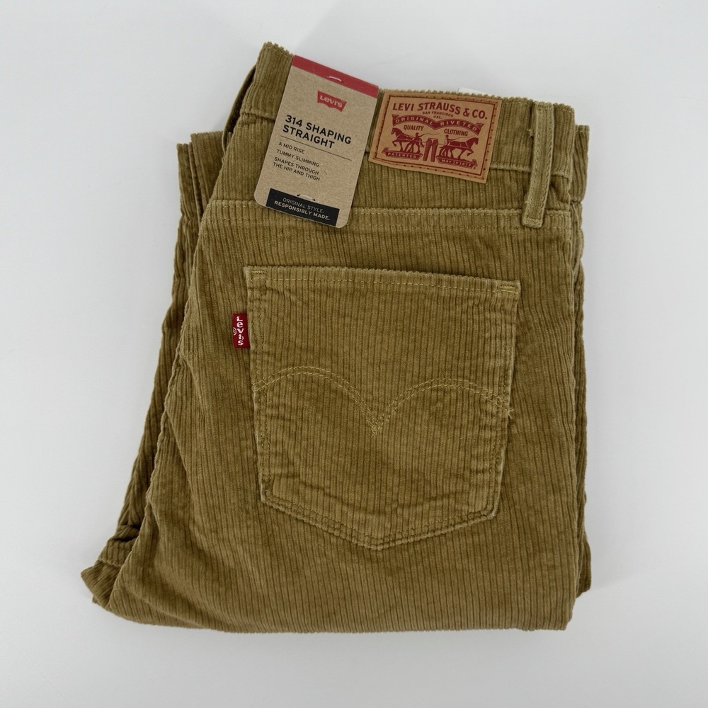 Levi's 314 Shaping Straight Corduroy Pants Womens W30 L30 Tan Camel NWT Western